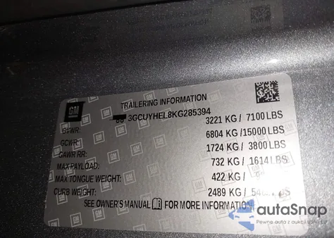 2019 Chevrolet Silverado 1500 High Country from USA, damaged, VIN 3GCUYHEL8KG285394